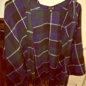 Flannel Hooded Pancho with Pockets